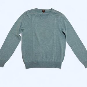 J Crew Merino Wool V Neck Sweater Small Blue Lightweight Knit Minimalist Basic